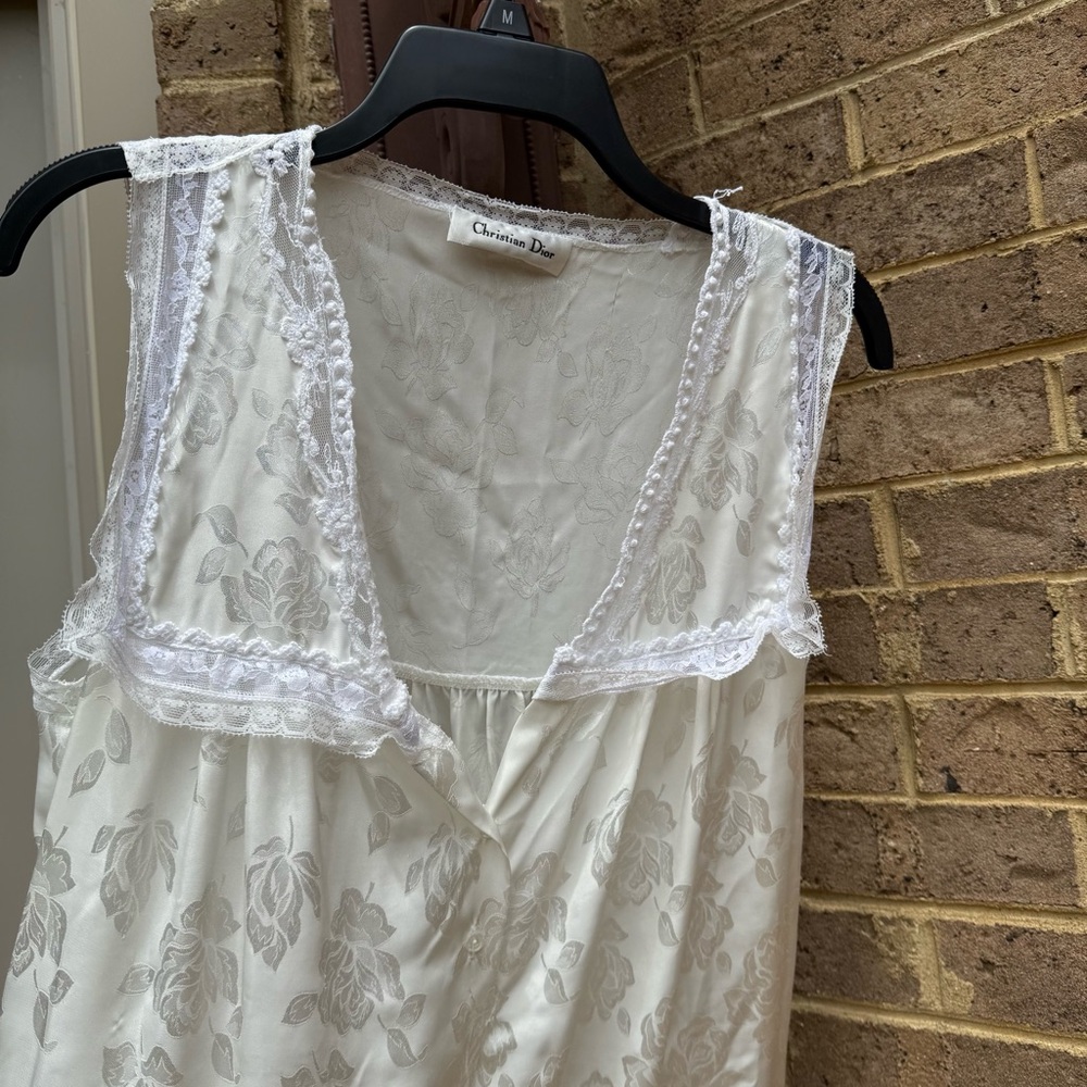 Christian Dior Vintage White Nightgown Sleeveless Floral Roses - Picture 10 of 14